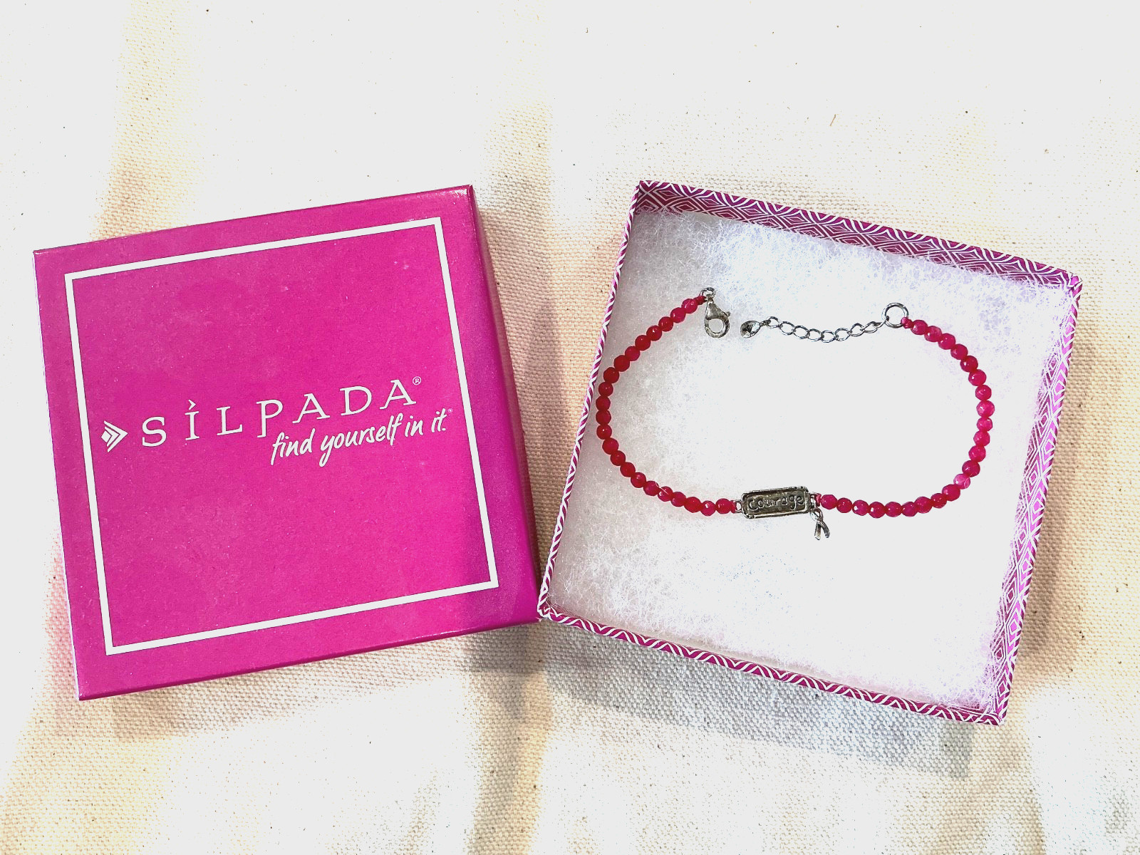 SILPADA 925 Sterling Silver Courage Breast Cancer Awareness Pink Bead Bracelet SILPADA 925 Sterling Silver Courage Breast Cancer Awareness Pink Bead Bracelet