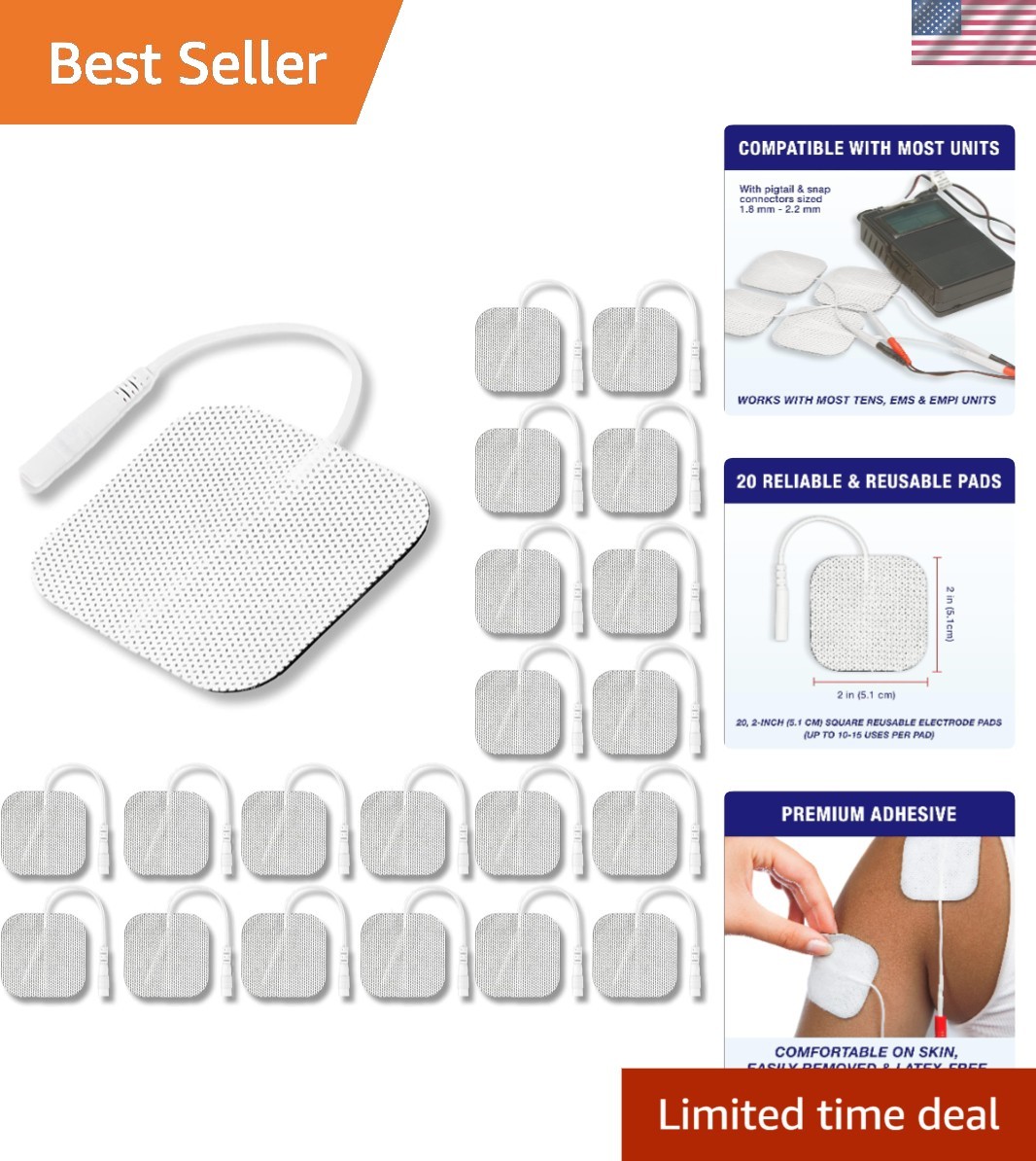 2x2 Electrotherapy Replacement Pads - 20 Pack for Muscle Stimulation