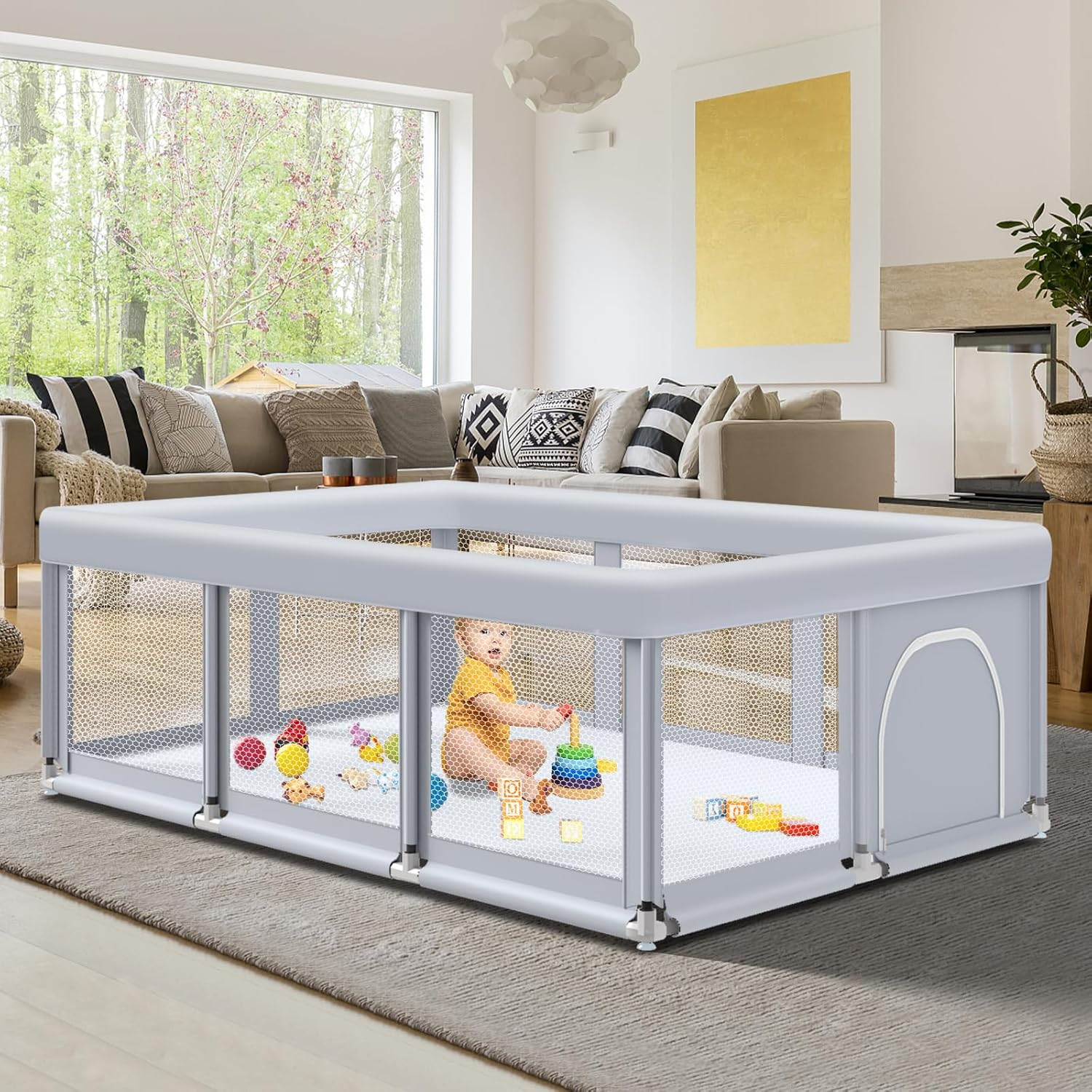 Large Baby Playpen 74x50 Safety Play Yard Mesh Activity Center Indoor Outdoor