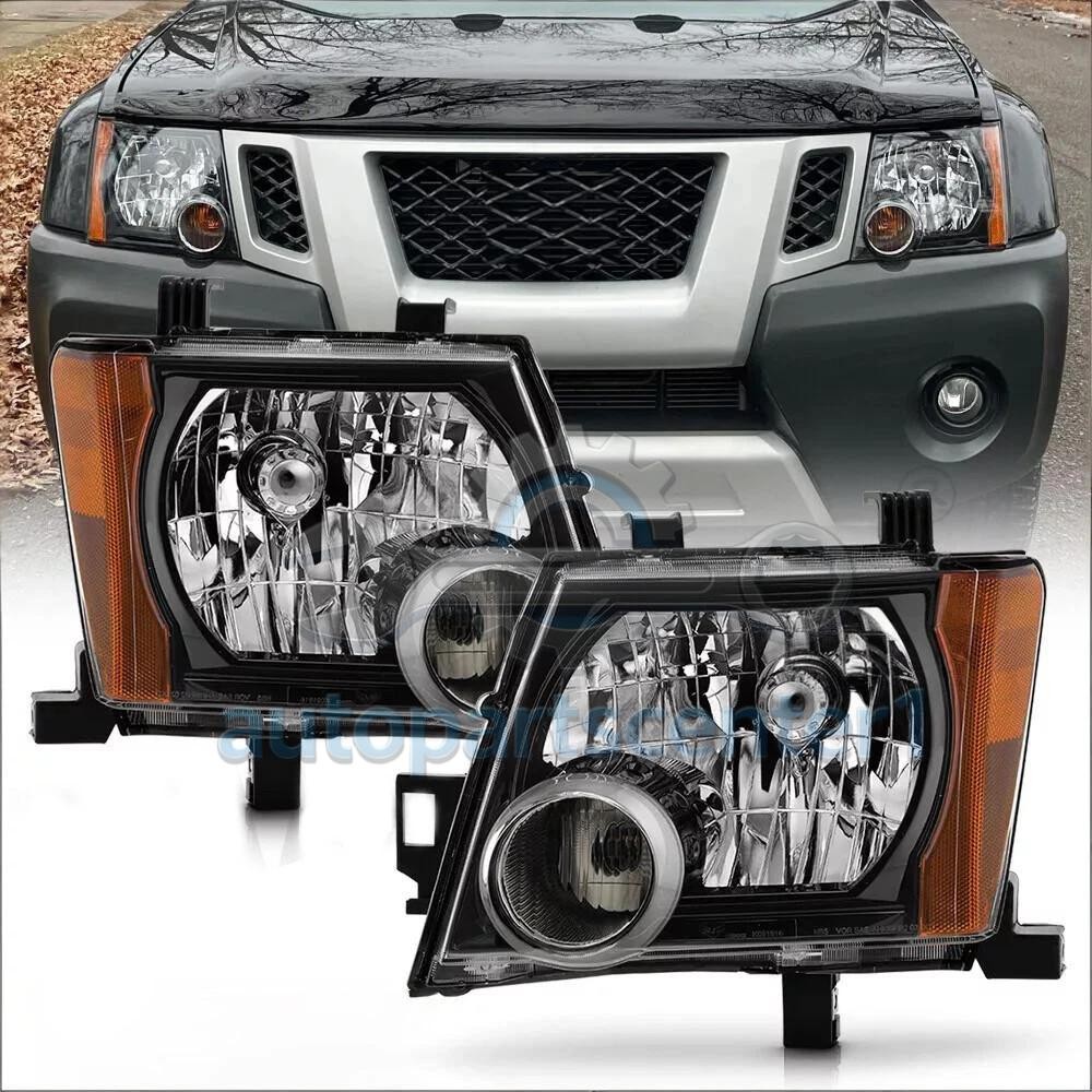 Left+Right For 2005-2015 Nissan Xterra Black Headlights Headlamps Replacement