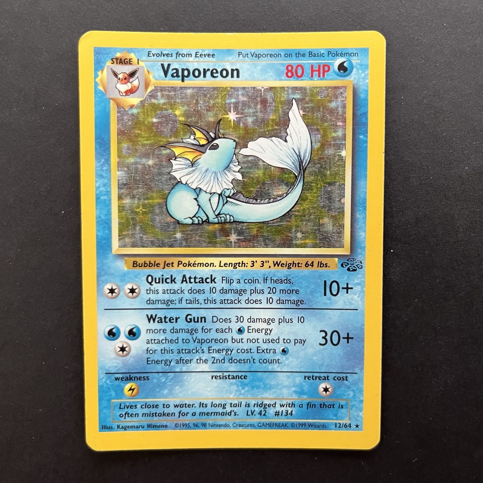 Pokémon TCG Vaporeon Holo Card Jungle 12/64