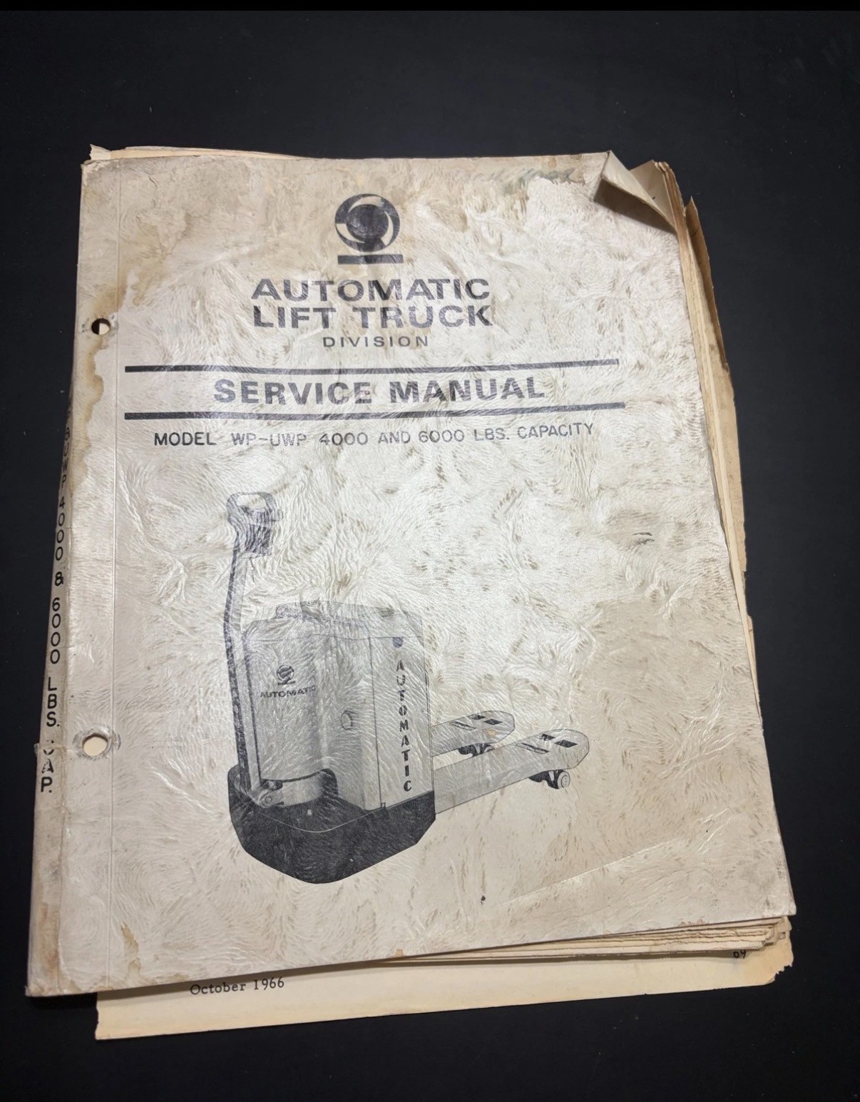 1966 Automatic Lift Truck WP UWP 4000 6000 Service Repair Manual Vintage
