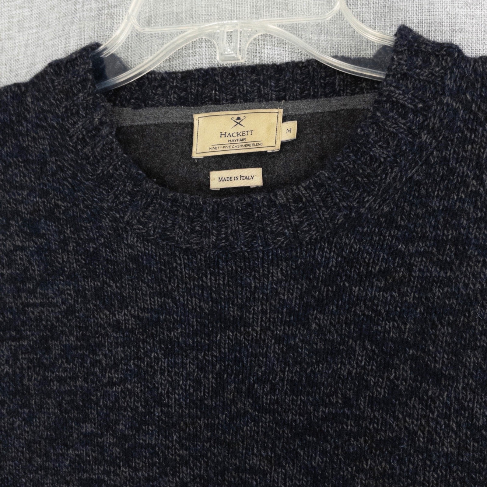 Hackett London Mayfair Men\'s M Cashmere Sweater Charcoal Grey Elbow Patch Italy