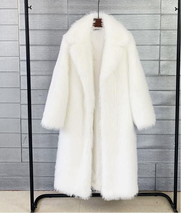 Occident Women\'s Fashion Lapel Faux Fur Jacket Loose Mid Length Coat Warm Coat Occident Women\'s Fashion Lapel Faux Fur Jacket Loose Mid Length Coat Warm Coat