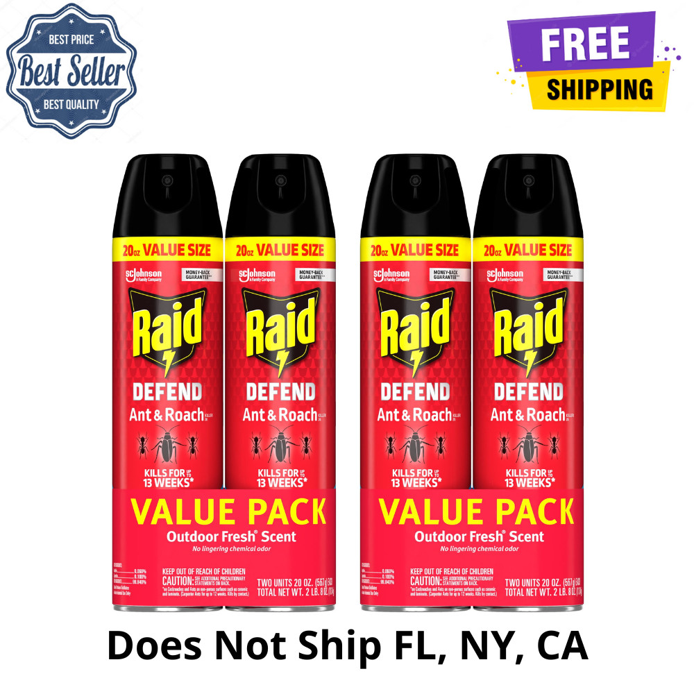 4 Pack Raid Ant & Roach Killer Spray Outdoor Fresh 20 oz Bug Insecticide Defend
