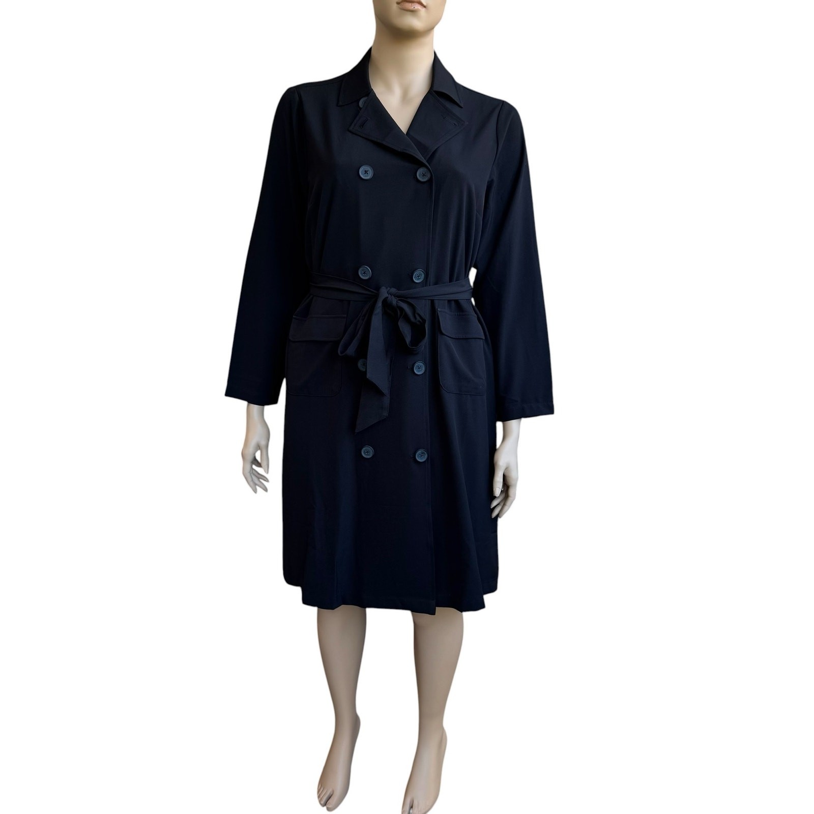 Torrid Black Crepe Double Breasted Long Belted Trench Coat Pockets NWT Size 2 2X
