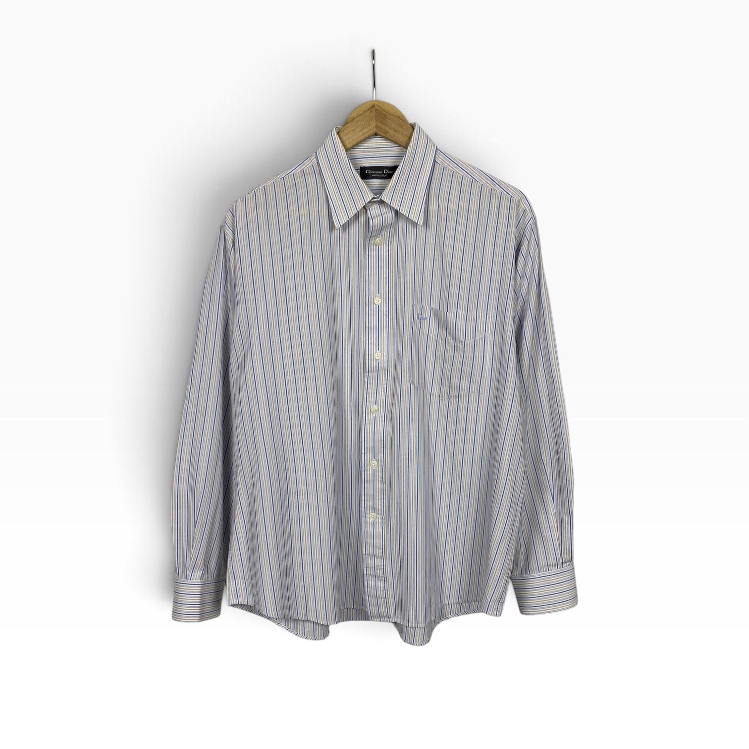 Vintage Christian Dior Monsieur Striped Shirt 16 41 L Embroidered Logo Retro