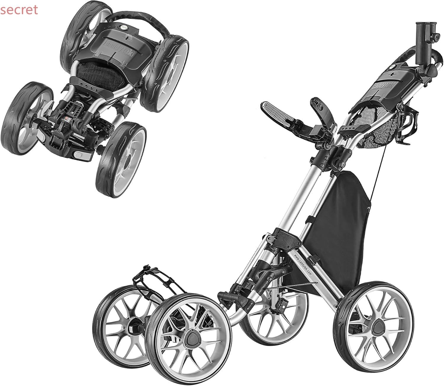 CaddyTek 4Wheel Golf Push Cart-Caddycruiser One Version8 1-Click Silver Trolley CaddyTek 4Wheel Golf Push Cart-Caddycruiser One Version8 1-Click Silver Trolley