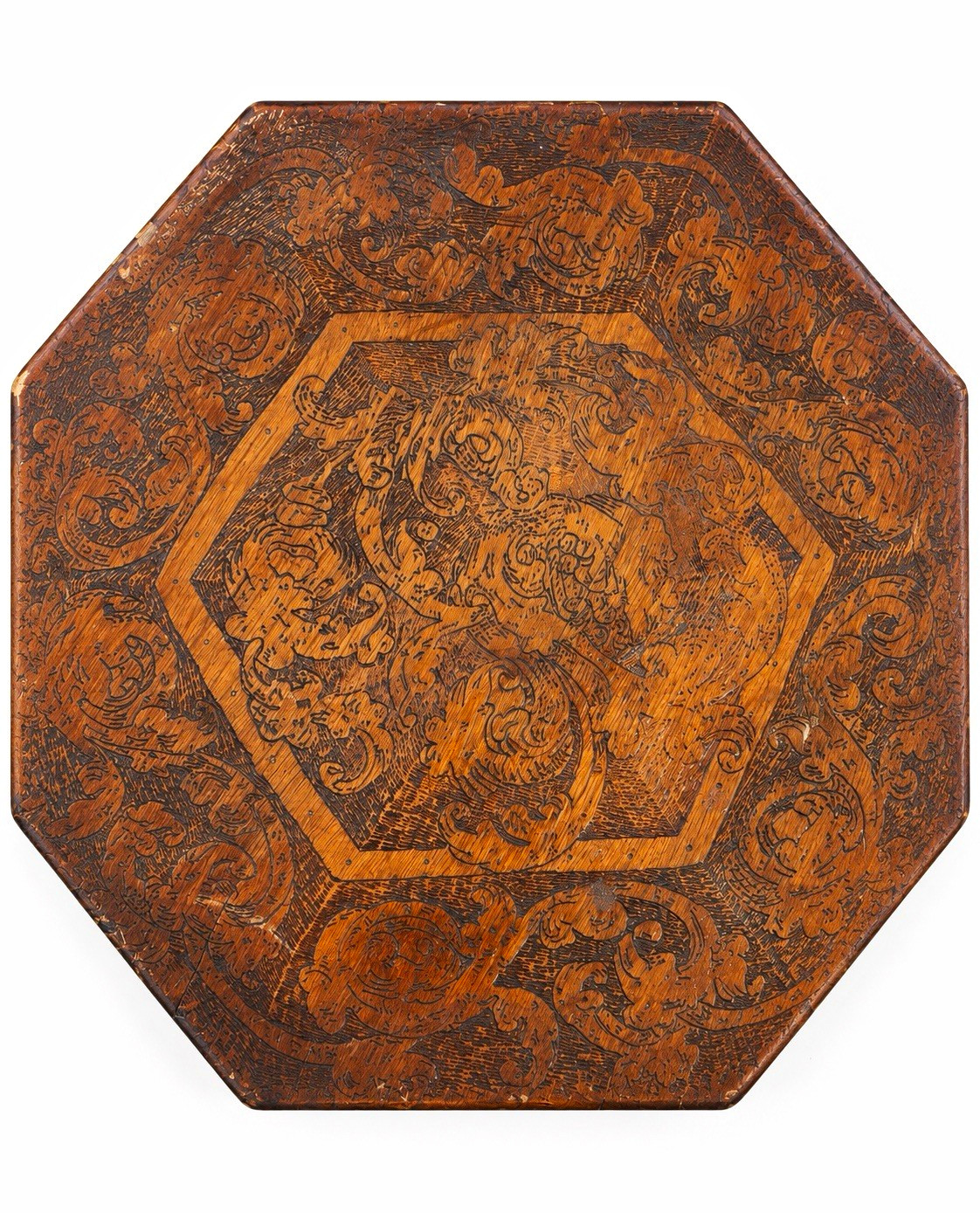 Antique Style Carved Hardwood Octagonal Side Table Stool Anglo-Indian Foliate