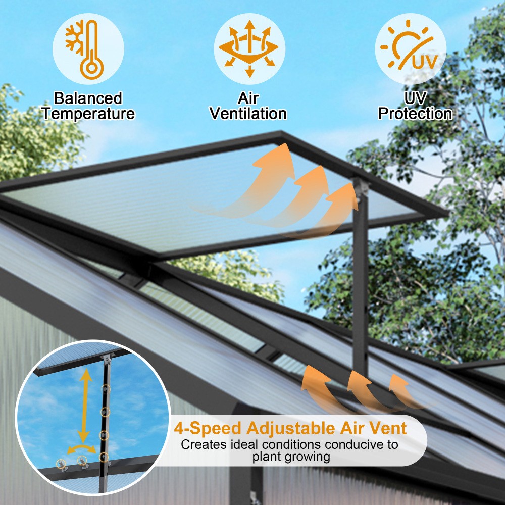 6x14FT Walk-in Greenhouse, Polycarbonate, Aluminum Frame, Vents, Lockable Door