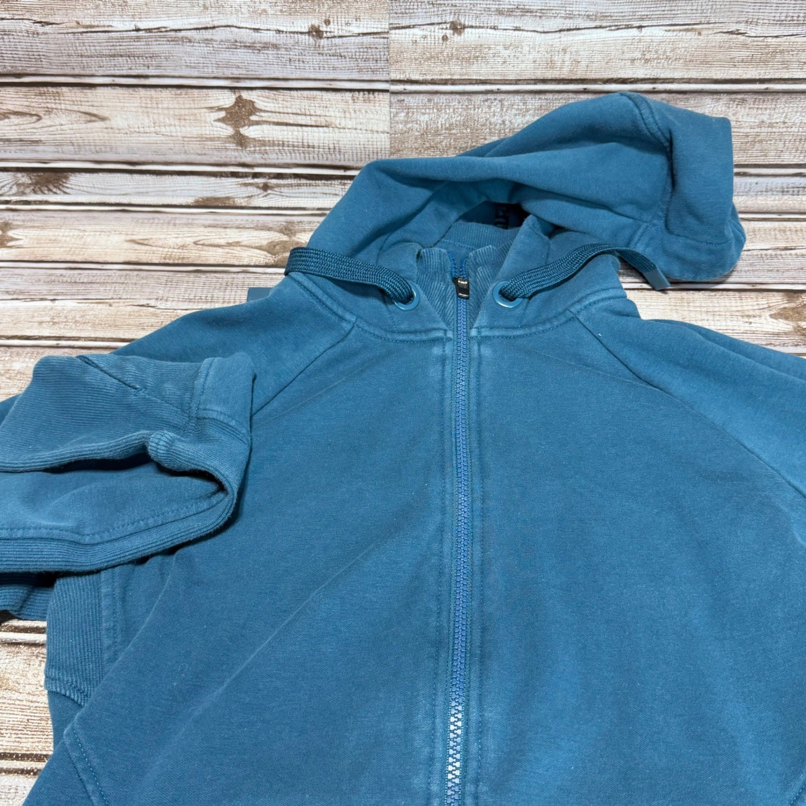 Athleta Full Zip Hoodie Womens Medium Teal Blue Raglan Sleeve Cotton Blend