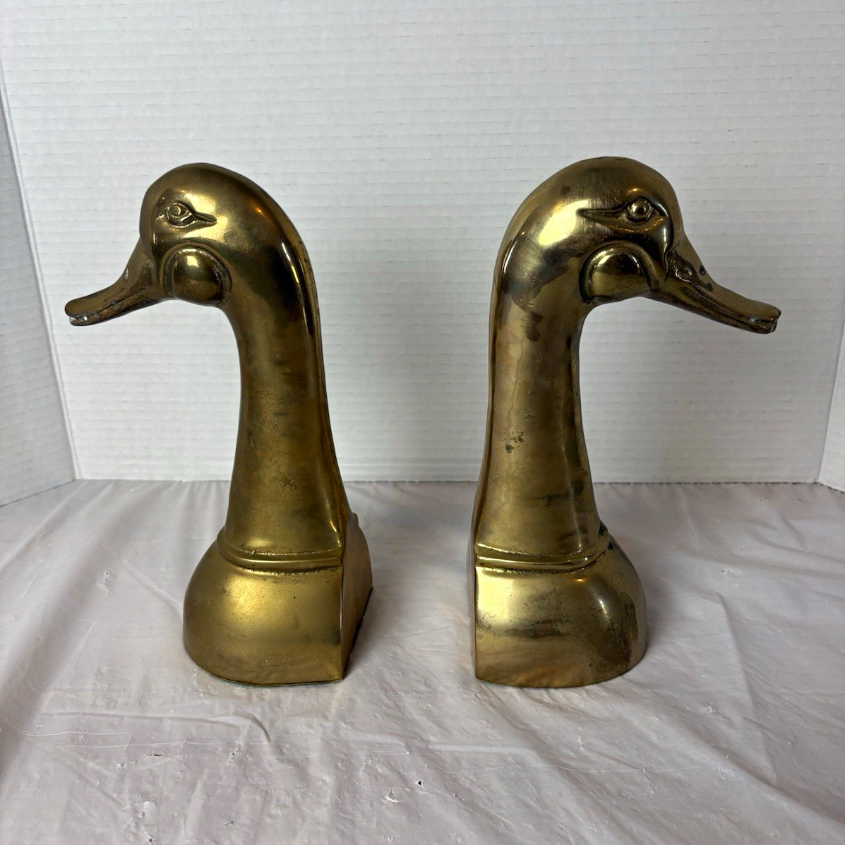 Vintage MCM Solid Brass Mallard Duck Head Bookends – 9