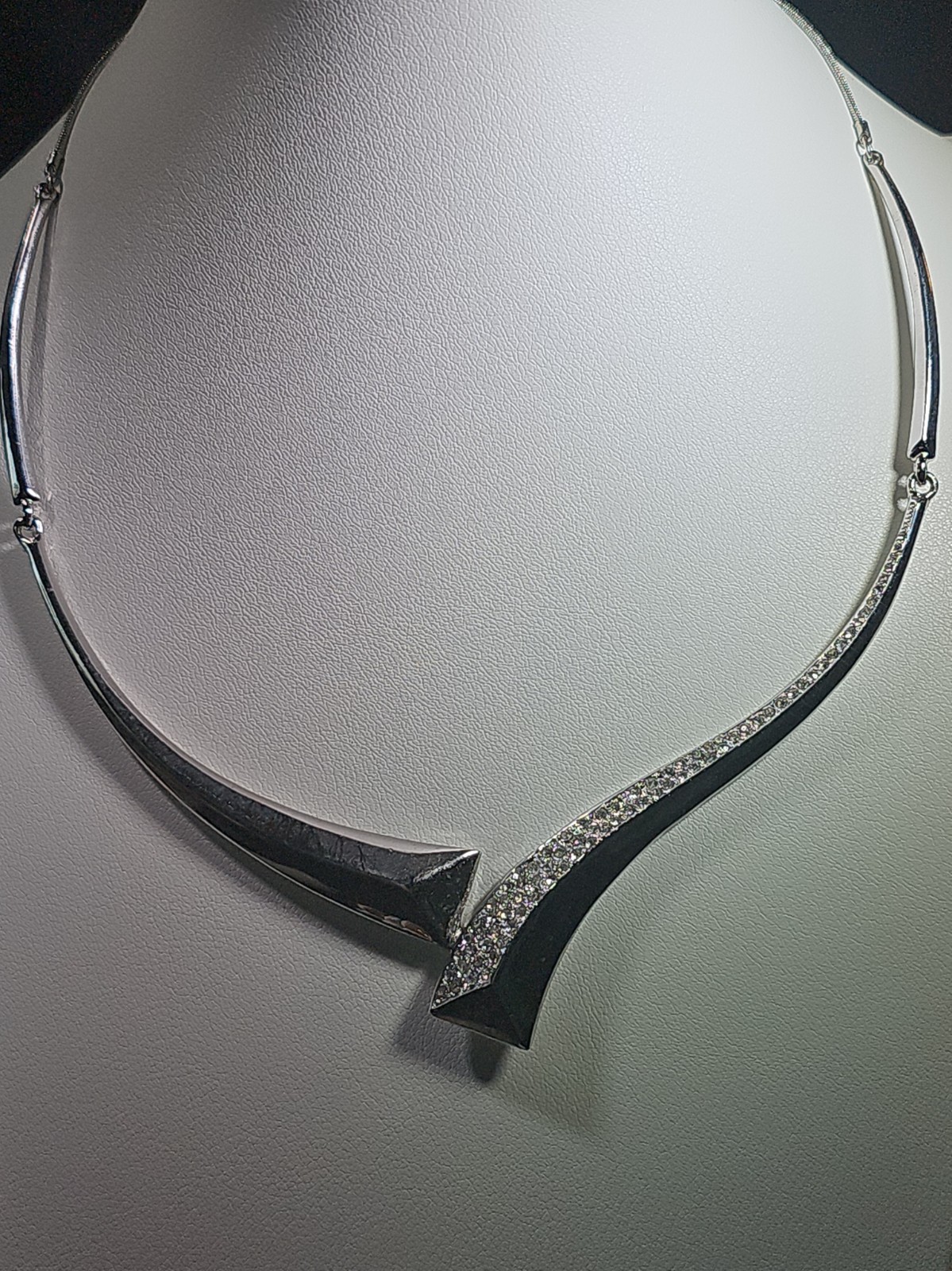 Erica Lyons Silvertone Metal Asymmetric  Overlapping In Front Pave Set Faux...