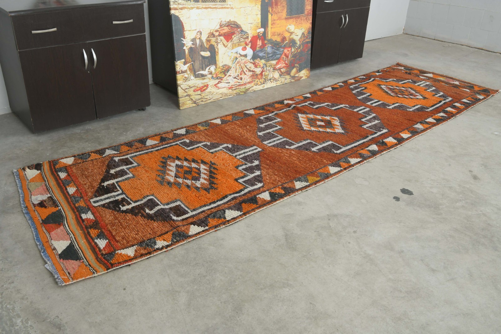 3x12 Turkish Antique Runner Rug Hand-Knotted Neutral Vintage Oushak Wool Rug,526