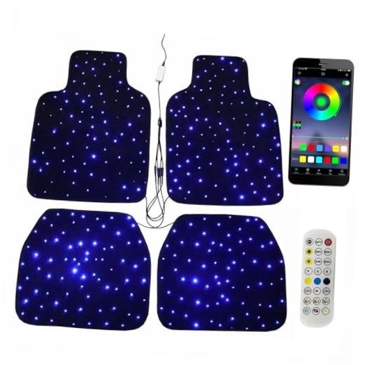 Starlight LED Car Floor Mats, 4pcs Shiny Starry Sky Star Light Floor Mats, App