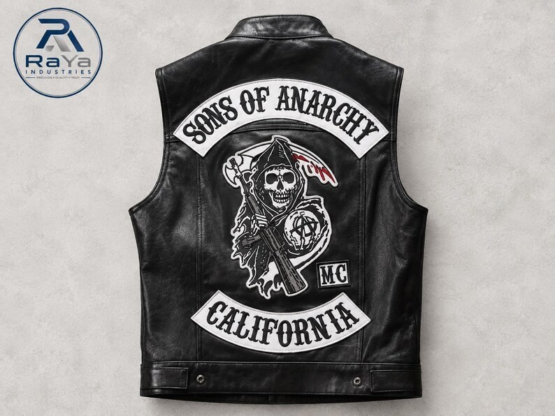 Men Jax Teller Vest SOA Vest Sons of Anarchy  Leather Vest in Black Blue Patches