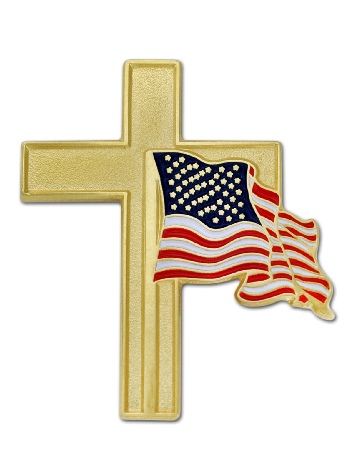 PinMart\'s American Flag Gold Cross Religious Military Patriotic Lapel Pin