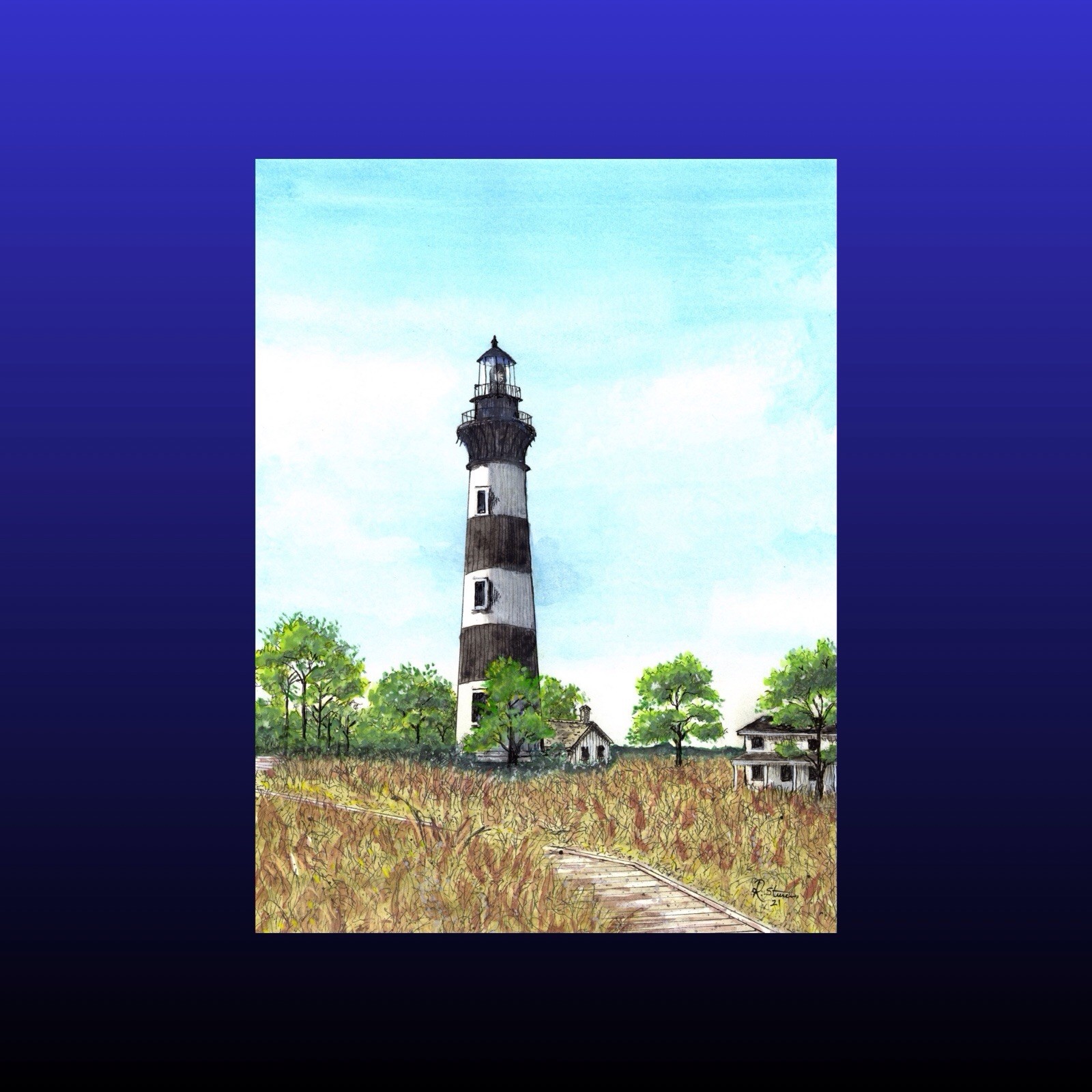 ACEO ATC Original Watercolor Painting PRINT, East Coast Bodie Island Lighthouse ACEO ATC Original Watercolor Painting PRINT, East Coast Bodie Island Lighthouse