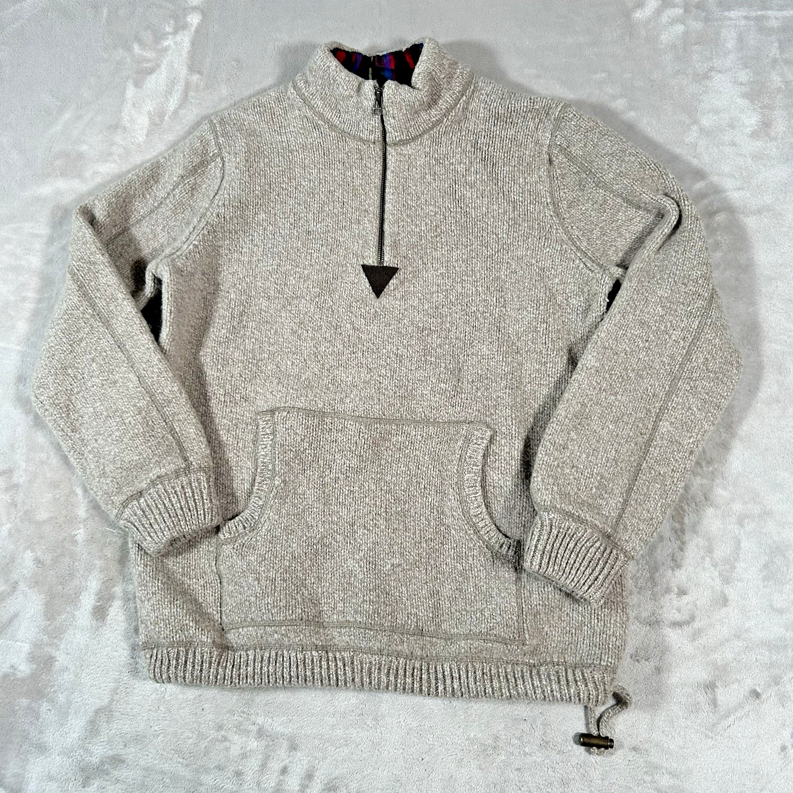VTG LL Bean Fisherman Sweater Mens XL Beige 1/4 Zip 100% Lambswool Chunky Knit