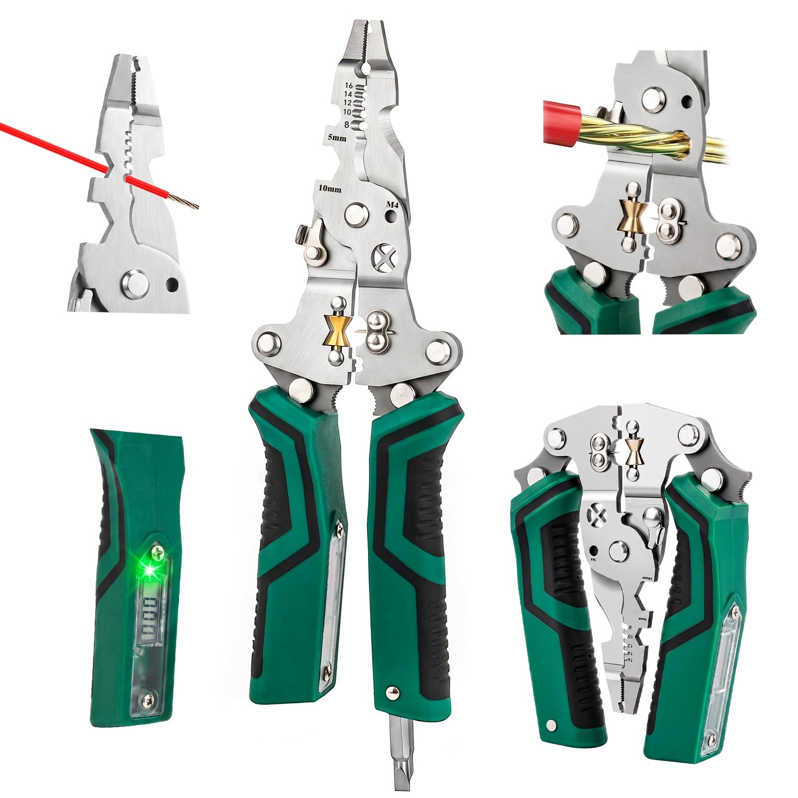GRENTOOL 18-In-1 Foldable Wire Stripper Pliers – 12-220V AC/DC Large, Green GRENTOOL 18-In-1 Foldable Wire Stripper Pliers – 12-220V AC/DC Large, Green
