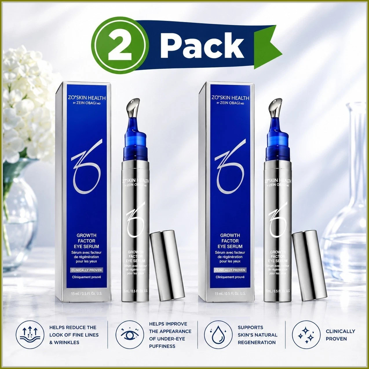 ZO Skin Health Growth Factor Eye Serum 0.5oz 15mL Eye Treatment NEW 2-Pack NIB ZO Skin Health Growth Factor Eye Serum 0.5oz 15mL Eye Treatment NEW 2-Pack NIB