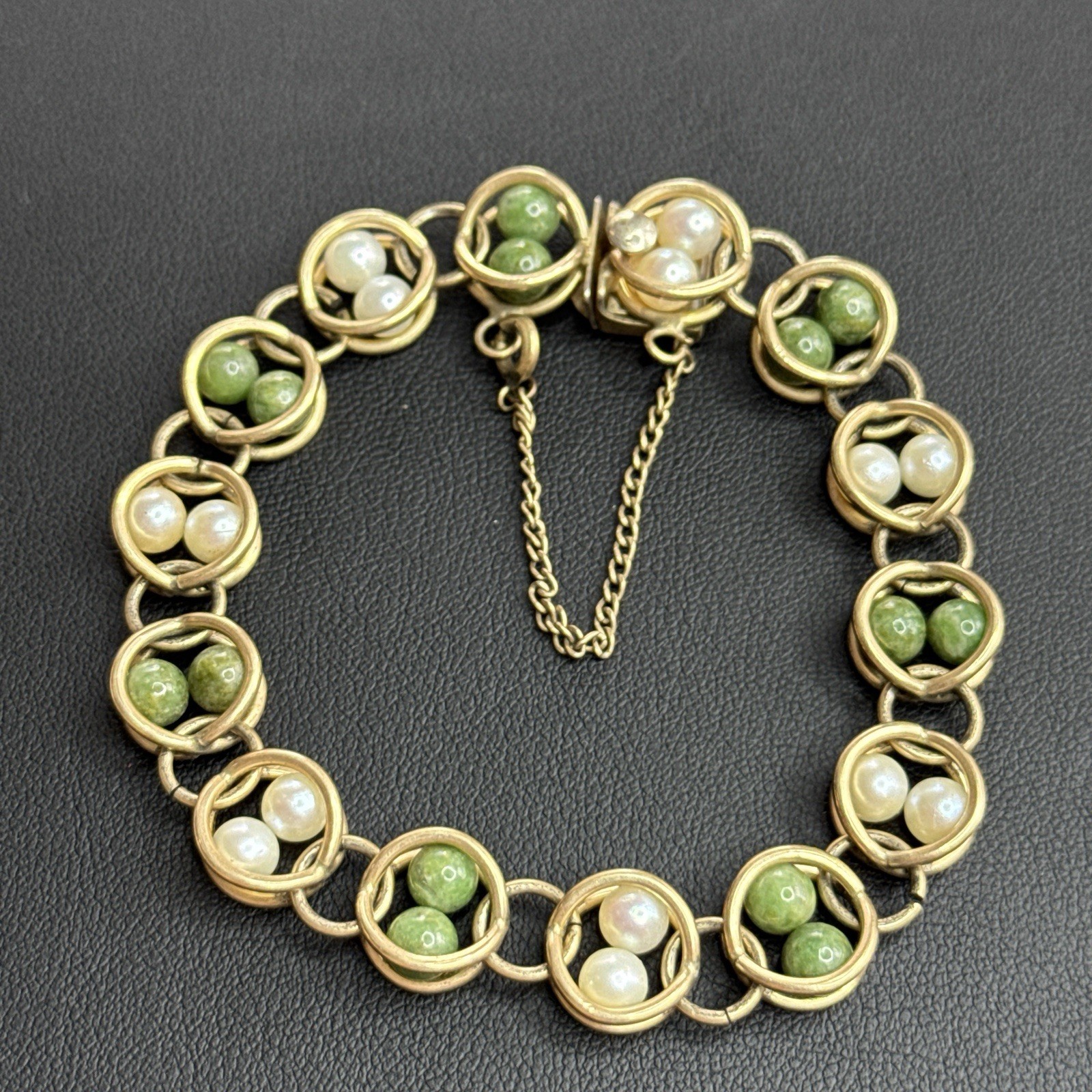 Vintage Winard Bracelet 12 K GF Gold Filled Caged Stones Double Link Safety Chai Vintage Winard Bracelet 12 K GF Gold Filled Caged Stones Double Link Safety Chai
