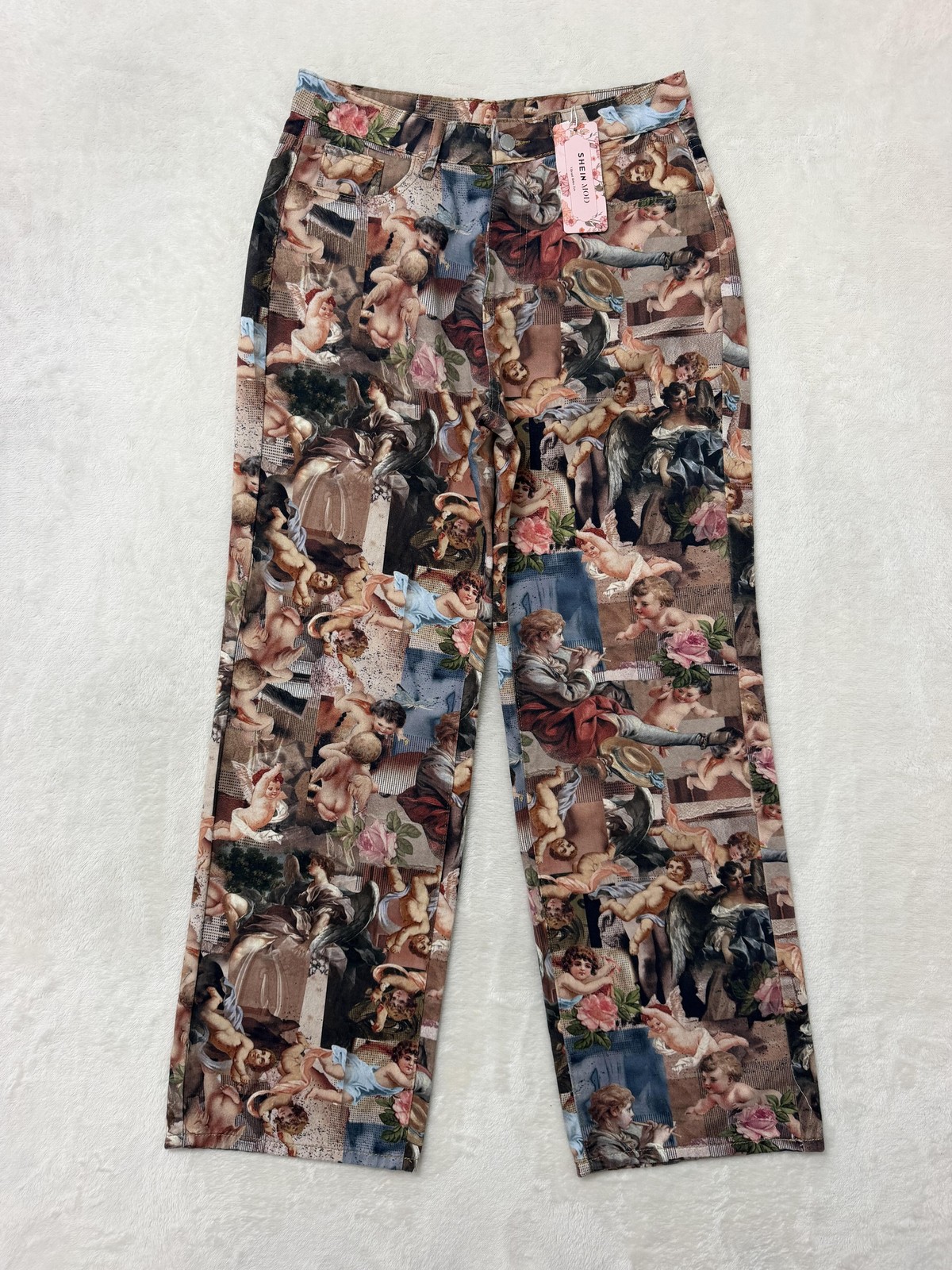 SHEIN MOD Jeans Pants Mens 30x32 Multicolor Cherub Angels Print Straight Denim SHEIN MOD Jeans Pants Mens 30x32 Multicolor Cherub Angels Print Straight Denim