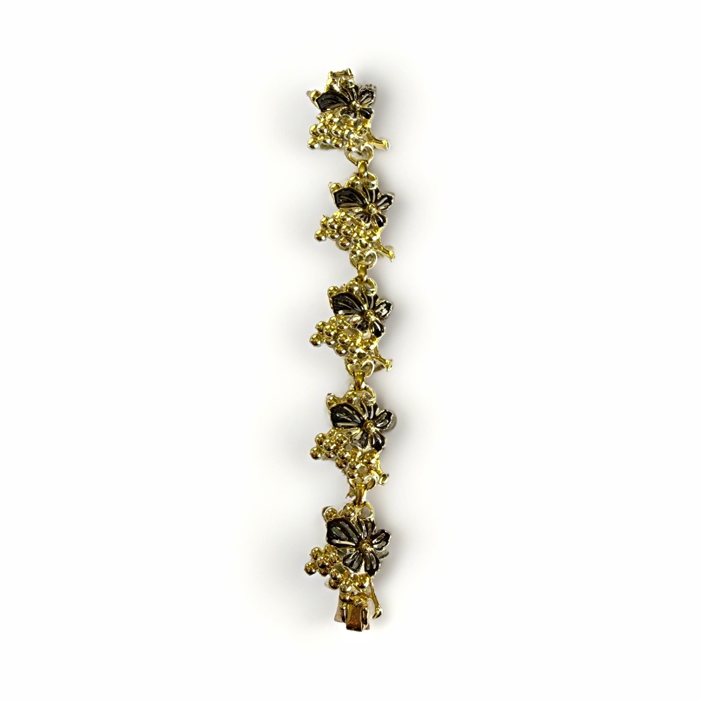 Vintage Sarah Coventry Bracelet Black Enamel Flowers Gold Tone Grape Clusters Vintage Sarah Coventry Bracelet Black Enamel Flowers Gold Tone Grape Clusters