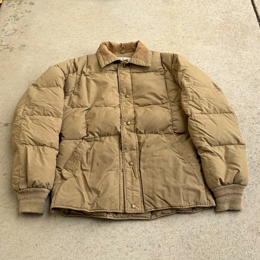 VTG 80s L.L.Bean Men\'s Tan Goose Down Puffer Jacket Cord Collar, Sz M VTG 80s L.L.Bean Men\'s Tan Goose Down Puffer Jacket Cord Collar, Sz M