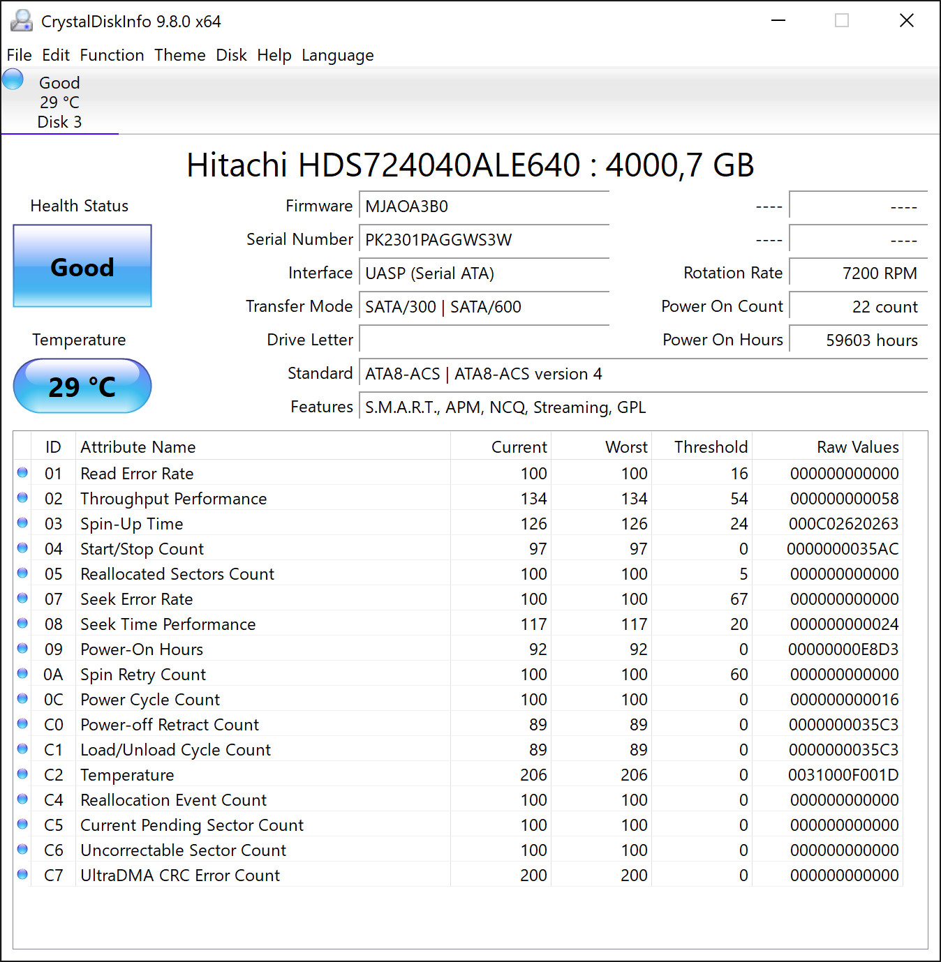 Hitachi Deskstar 7K4000 4TB HDS724040ALE640 3.5