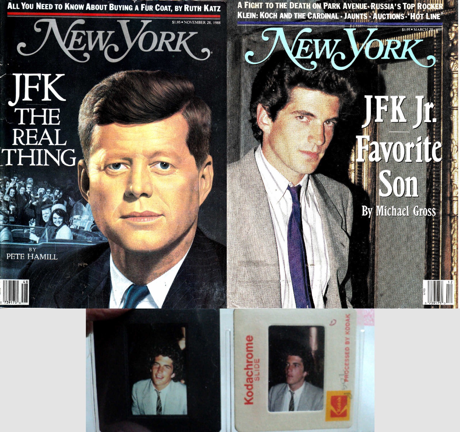 RARE 1988 & 1989 NEW YORK Magazines John JFK Kennedy Jr & OUT TAKES 35mm SLIDES