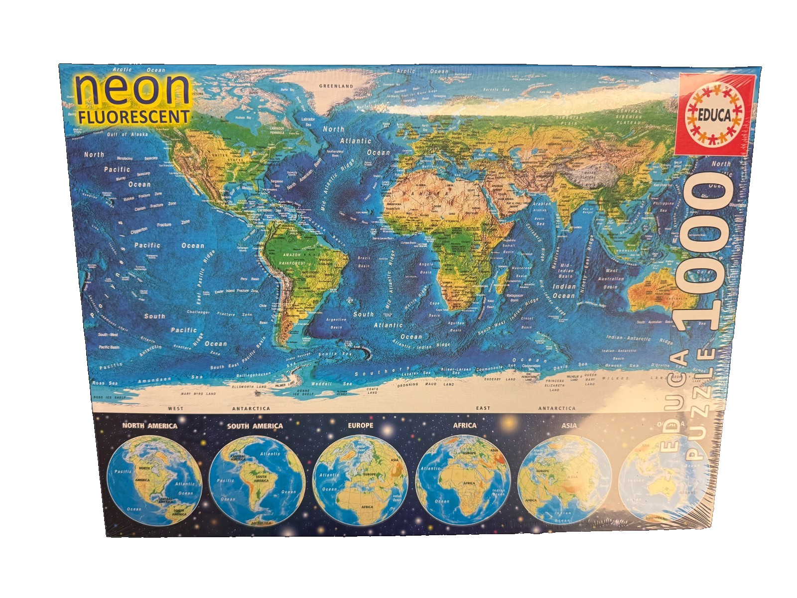 Educa Neon World Map Puzzle 1000 Piece Fluorescent Glow 68x48cm (16760)