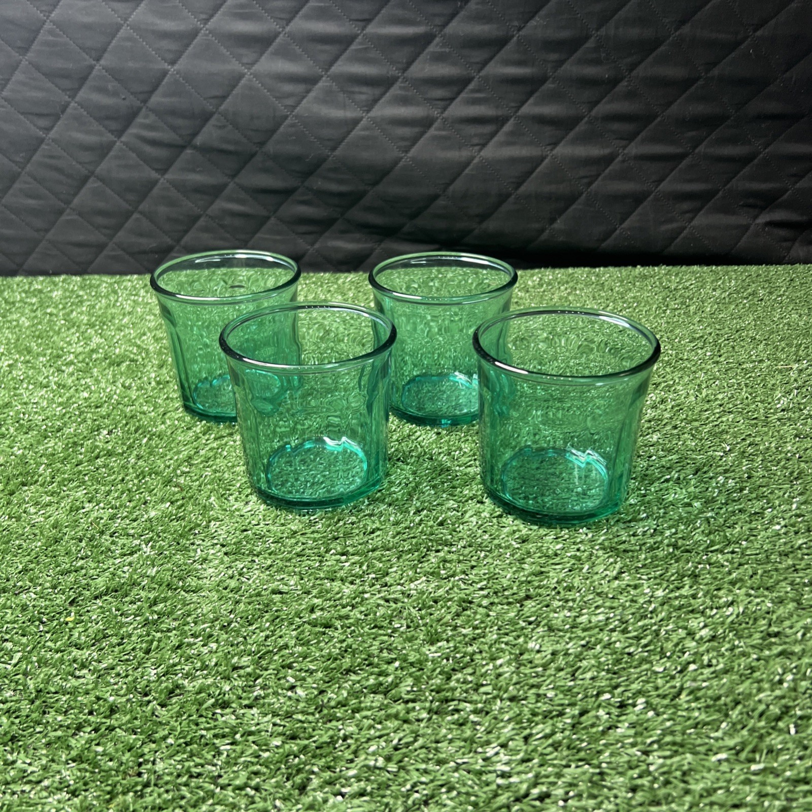 4 Luminarc 500 ML Aqua Teal Tumblers 10-panel Made in France VTG great color