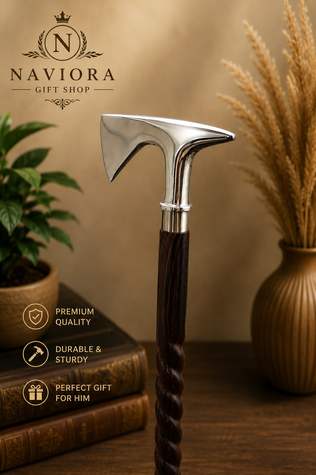 Handcrafted Axe Head Walking Cane | Vintage Gentleman Style