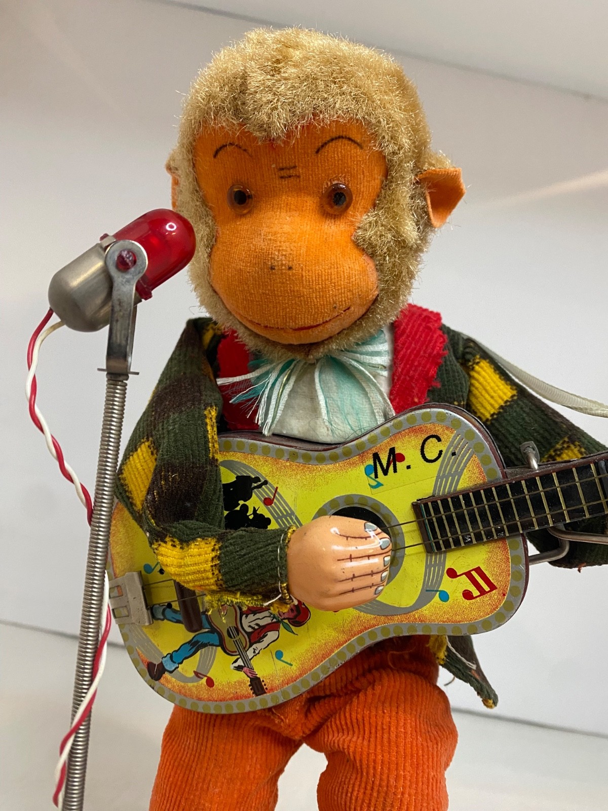 WORKS Vintage Rare ALPS Monkey Playing Guitar, Tin Litho Toy Clean