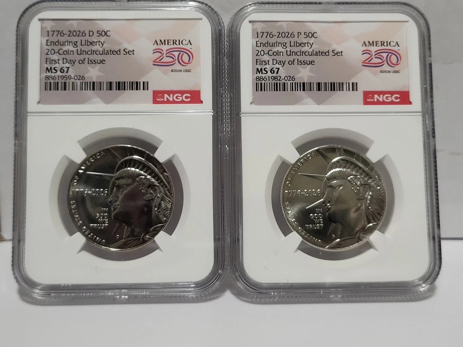 (2 Coin set) 1776 2026 Enduring Liberty Half Dollar 50c P & D NGC MS67 First Day