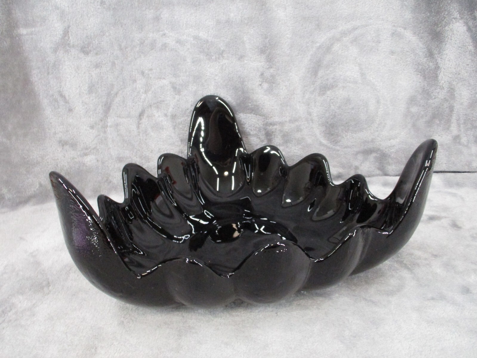 Indiana Tiara Centerpiece Bowl Triangle Shaped Black Glass Scalloped 11\