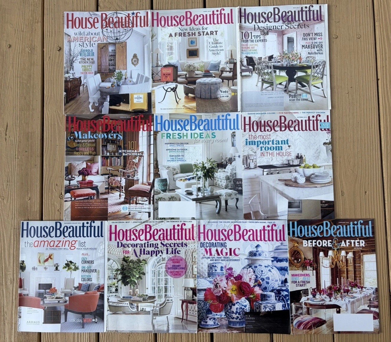 Lot of 10 House Beautiful Magazines - 2011 2012 2013 2014 2015 2017- Please Read