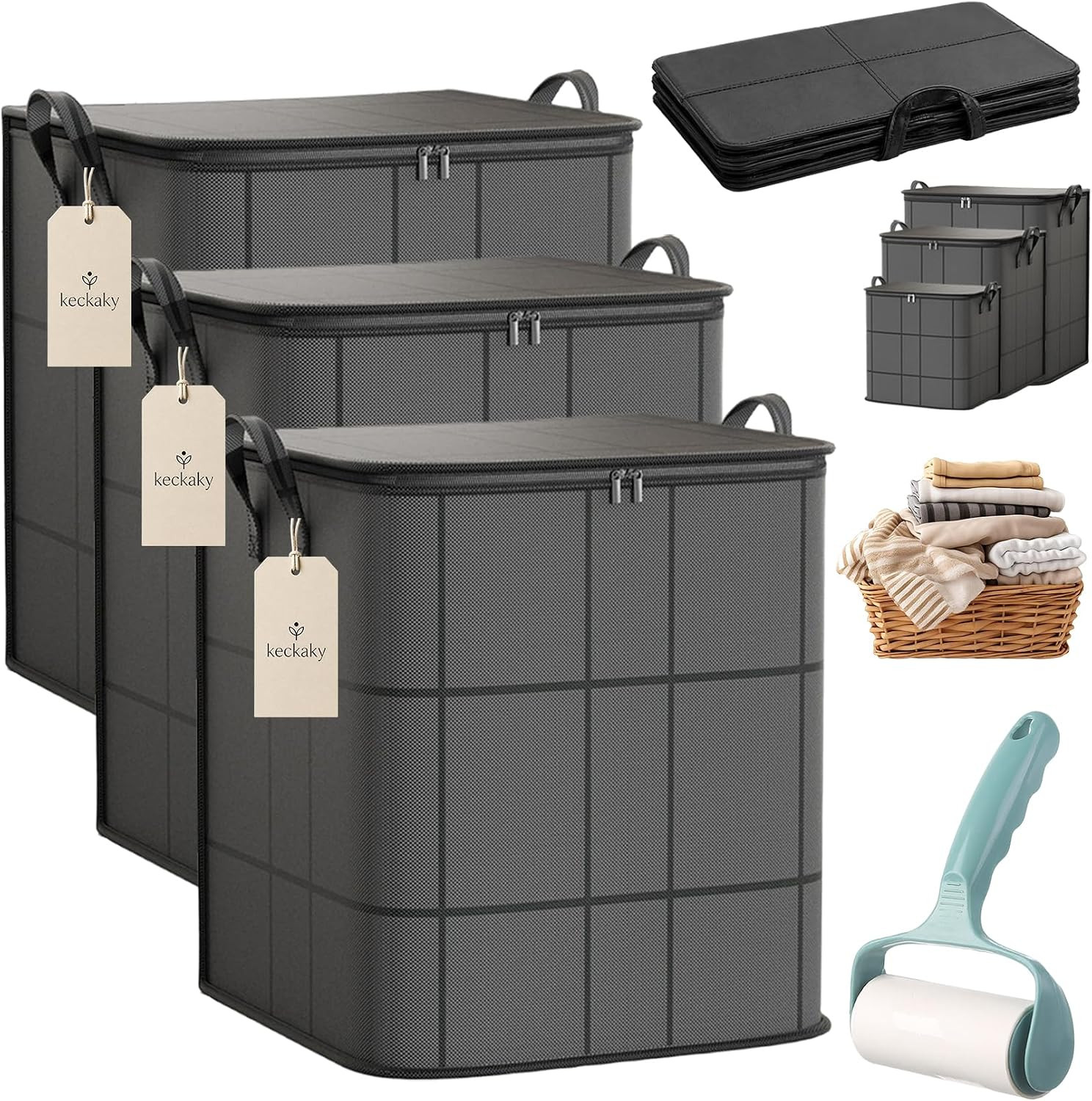 210L Spacious Moving Storage Bin, Large Zippered Fabric Organizer with Reinforce