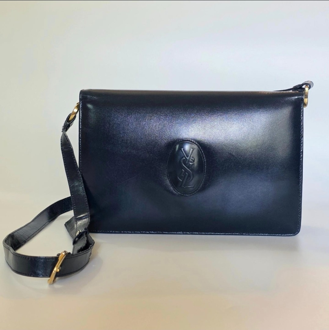 Vintage Yves Saint Laurent Bag, Dark Navy Blue Leather Crossbody, Early 1980s Vintage Yves Saint Laurent Bag, Dark Navy Blue Leather Crossbody, Early 1980s