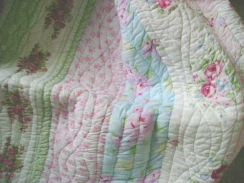 Shabby Patchwork Vintage Chic Pink Roses 3 Piece Queen Quilt Set
