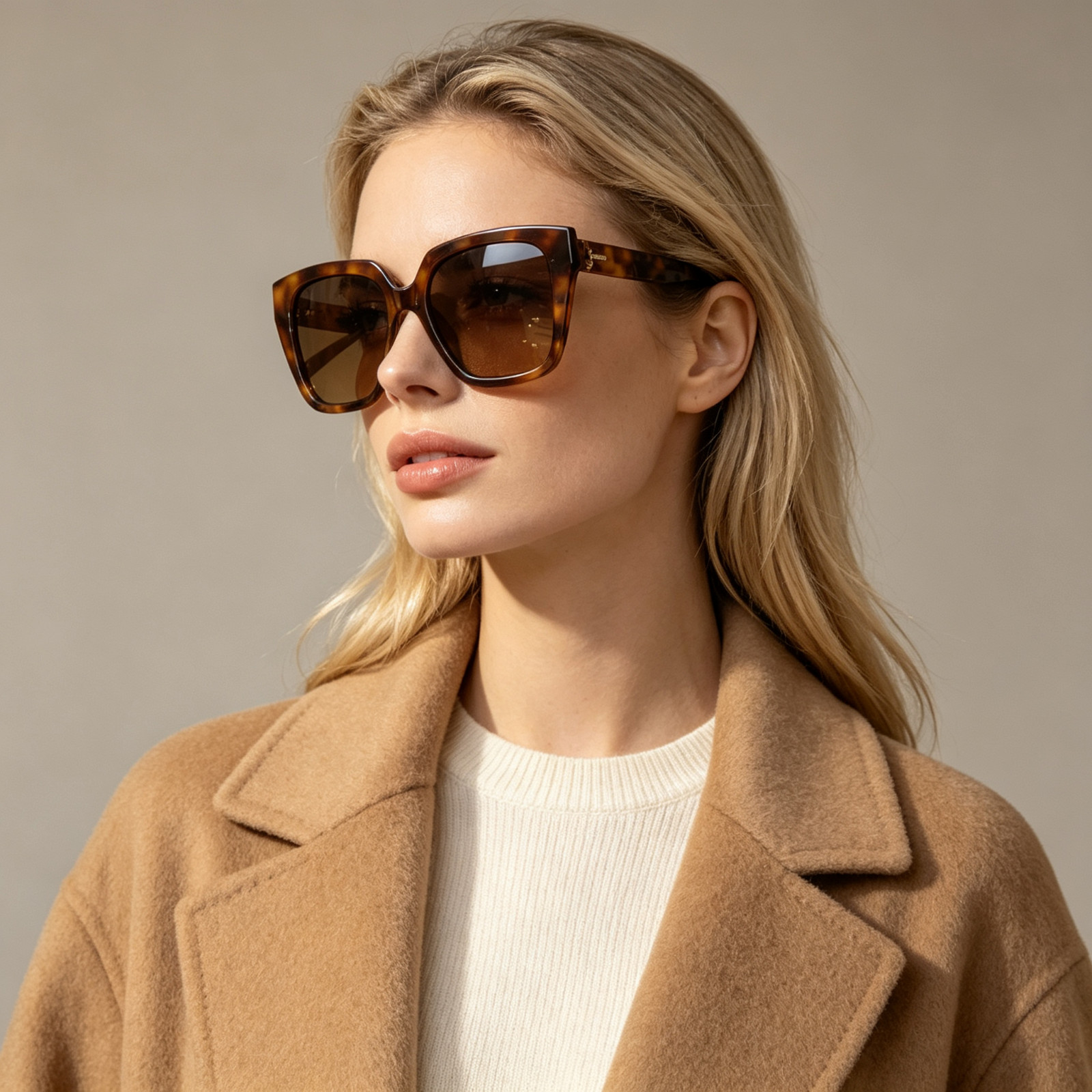 Gucci GG2102S Tortoise Square Sunglasses Solid Brown 55-18-145