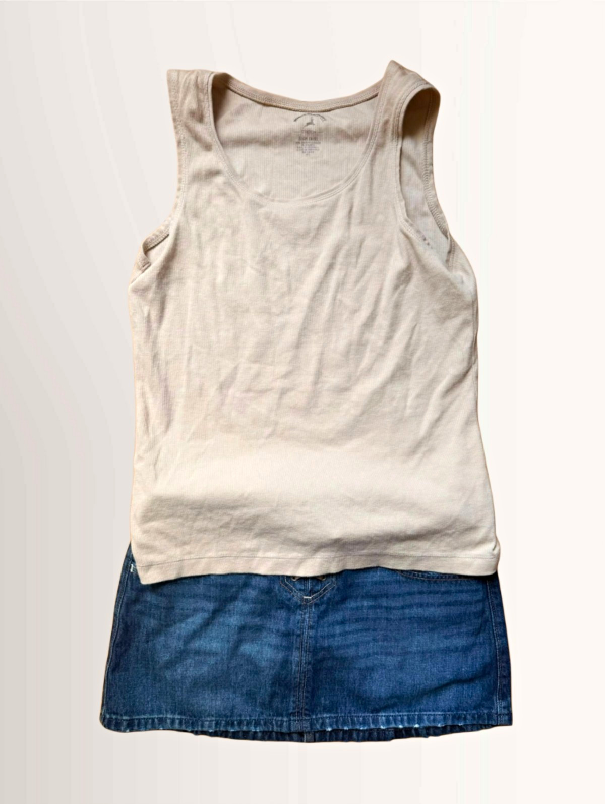 White Stag 2-Piece Set S Beige Stretch Scoop Neck Tank Top & Denim Skirt