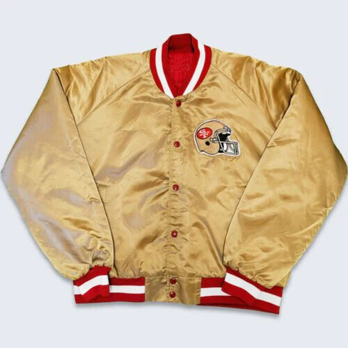 Men’s San Francisco Forty Niners 49ers 80s Bomber Vintage Gold Jacket Men’s San Francisco Forty Niners 49ers 80s Bomber Vintage Gold Jacket