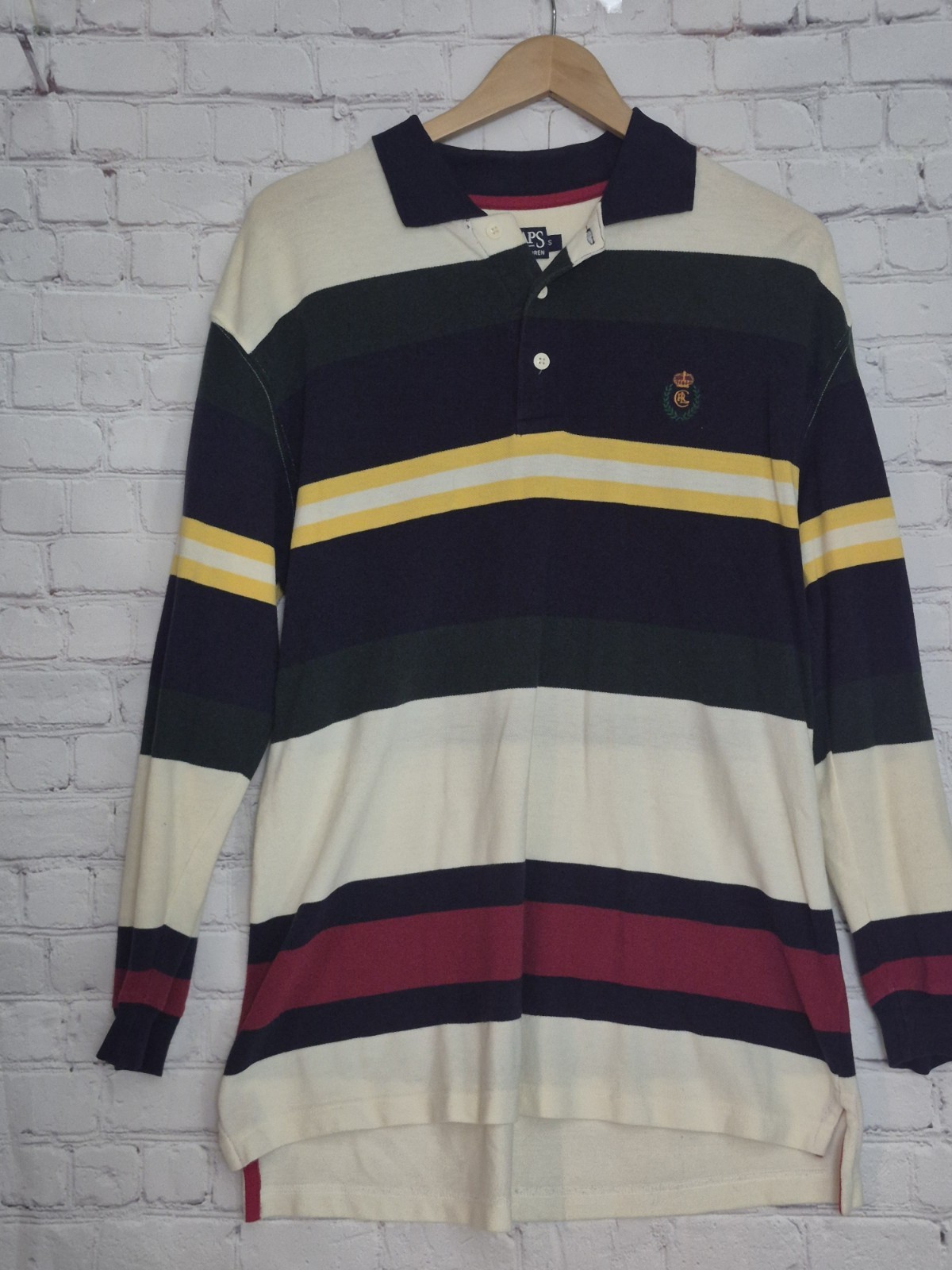 Vintage Chaps Ralph Lauren Rugby Shirt Mens Small Striped Cotton Polo 90s 