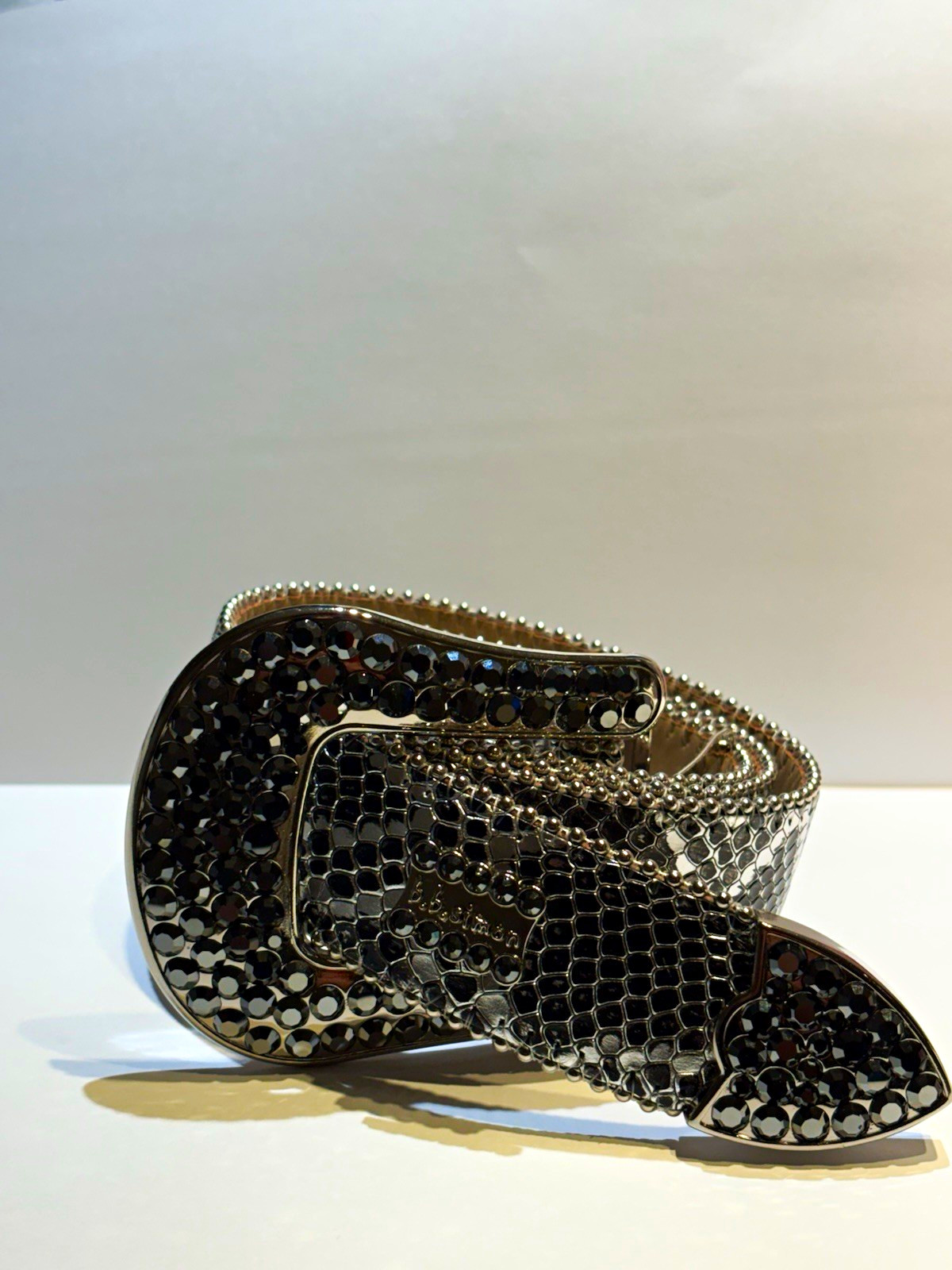 b.b.simon men’s Classic black Rhinestone Croc Pattern Wide Buckle Belt 42