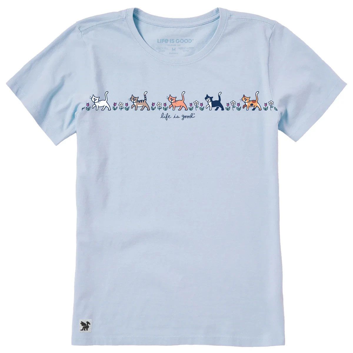 Life is Good. Women\'s Vintage Cats in Flowers Crusher Tee, Glacier Blue