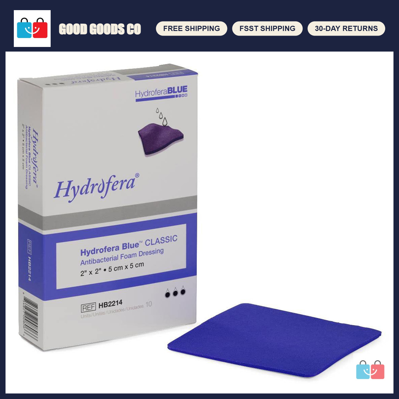 Hydrofera Blue Wound Dressing 2x2 Inches - Box of 10, Sterile, Moisture Control Hydrofera Blue Wound Dressing 2x2 Inches - Box of 10, Sterile, Moisture Control