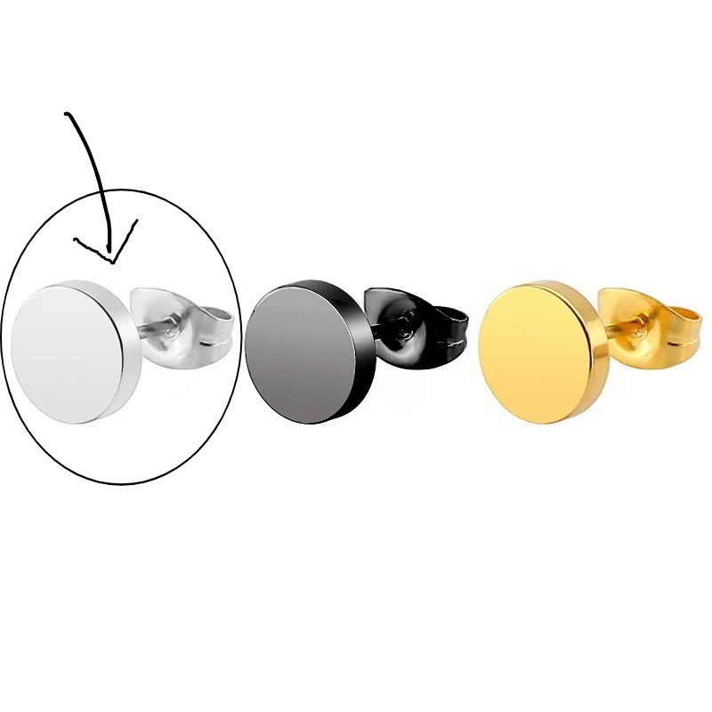 5mm Steel Color Round Flat Stud Earrings Stainless Steel Unisex Fake CheaterPlug