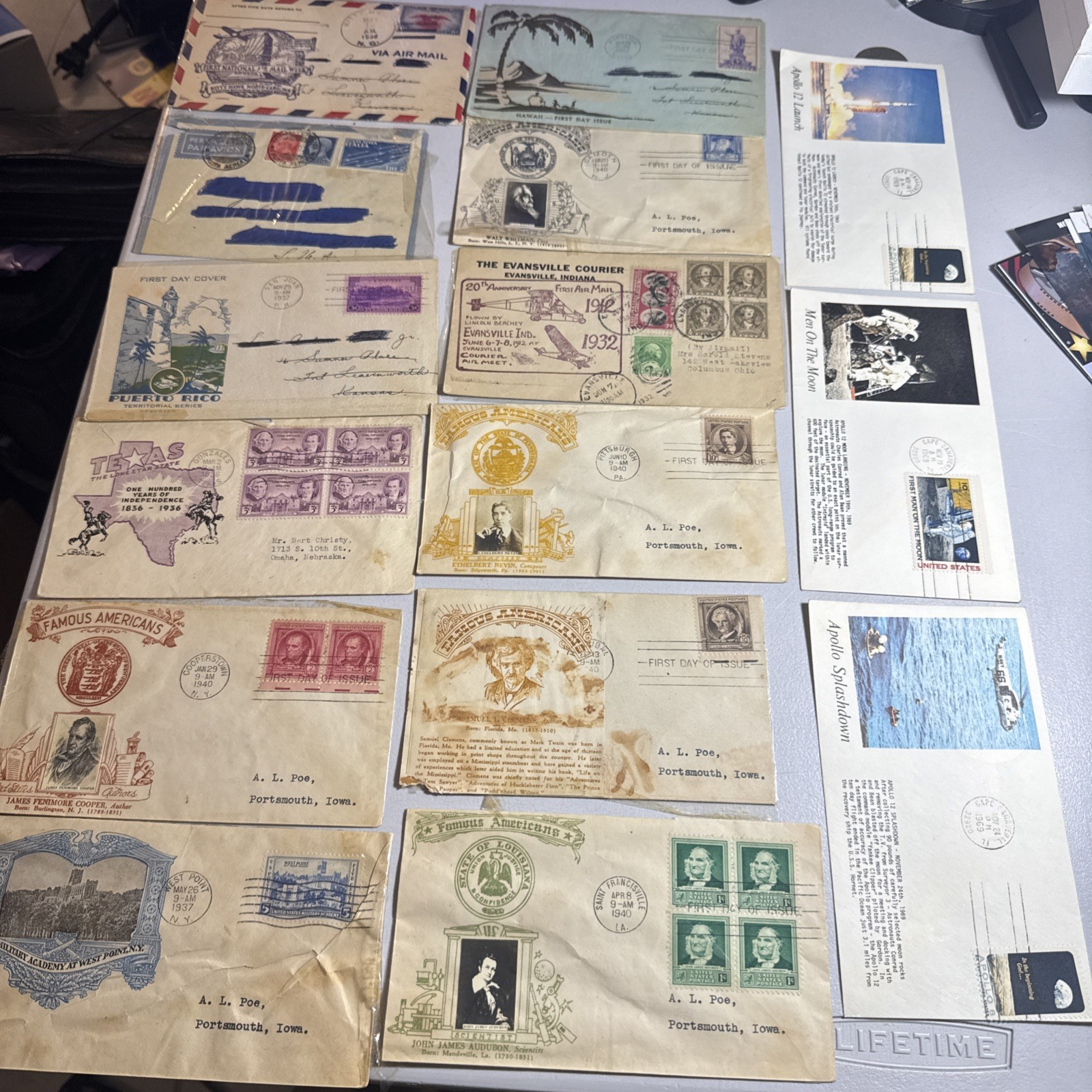 US Vintage FDC Cover Lot Famous Americans Space Apollo 11 Texas Cachet Stamp 194